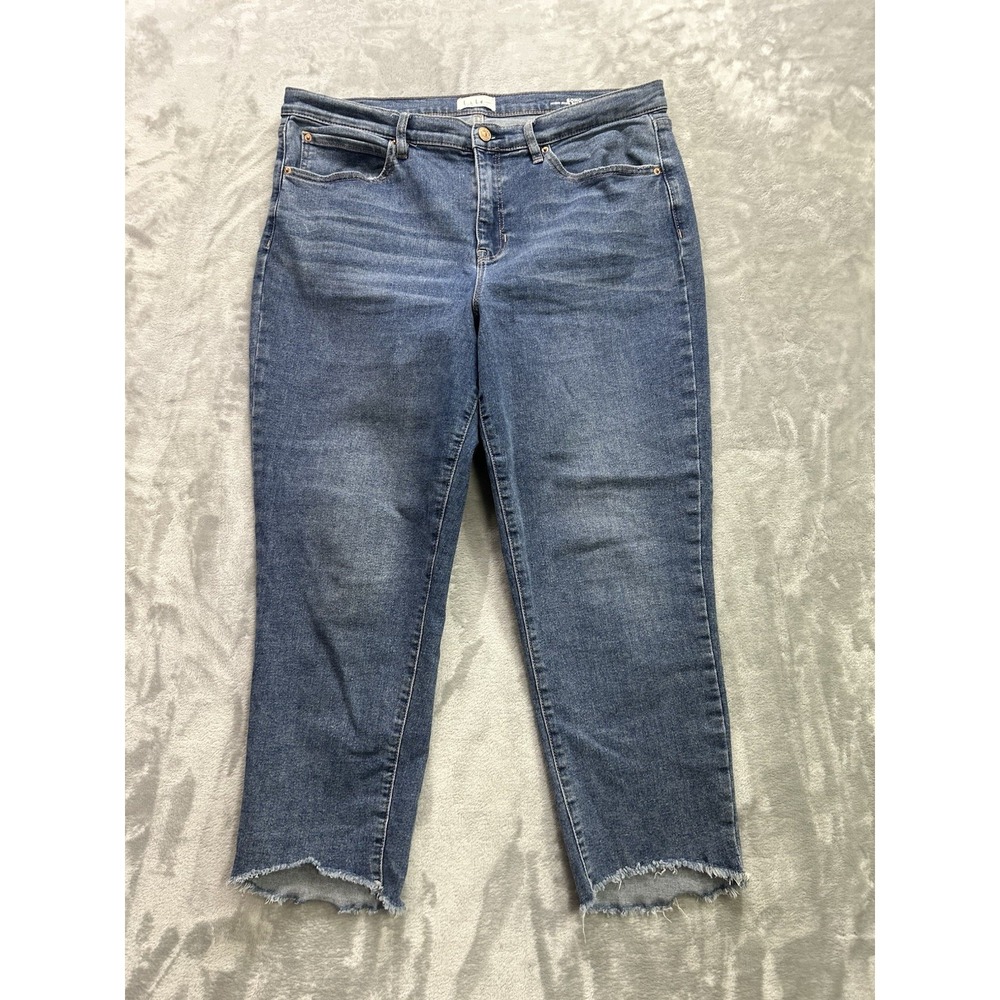 Nicole Miller Womens Sz 16 Blue Jean Soho High Rise Skinny Crop Stretch Raw Hem